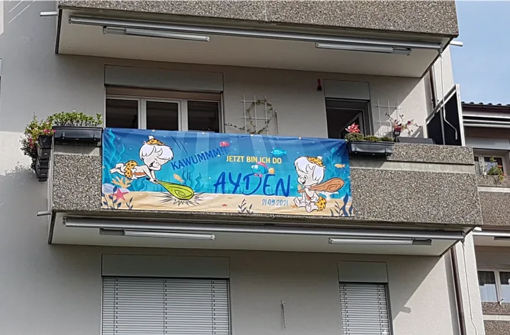 Blache: Babybanner Junge (Neffe) – Gestaltung von Lindenmann Creativity, Seengen AG