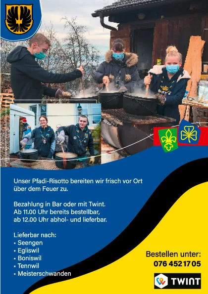 Flyer: Pfadi Hallwyl Flyer Risotto 02 – Gestaltung von Lindenmann Creativity, Seengen AG