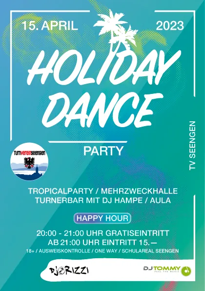 Flyer: Turnverein Flyer Holiday Dance 2023 – Gestaltung von Lindenmann Creativity, Seengen AG