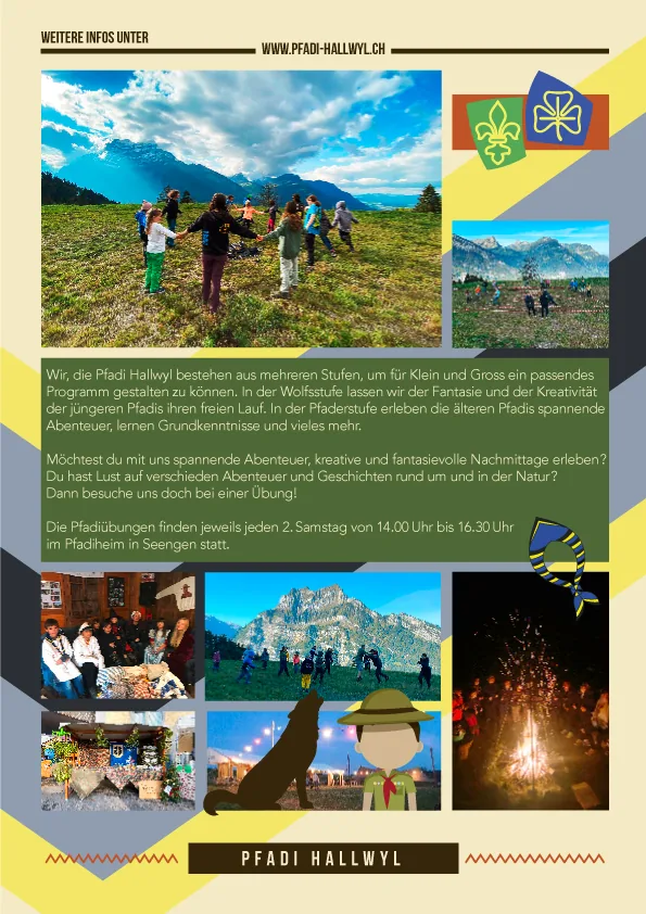 Flyer: Pfadi Hallwyl Flyer, Rückseite – Gestaltung von Lindenmann Creativity, Seengen AG