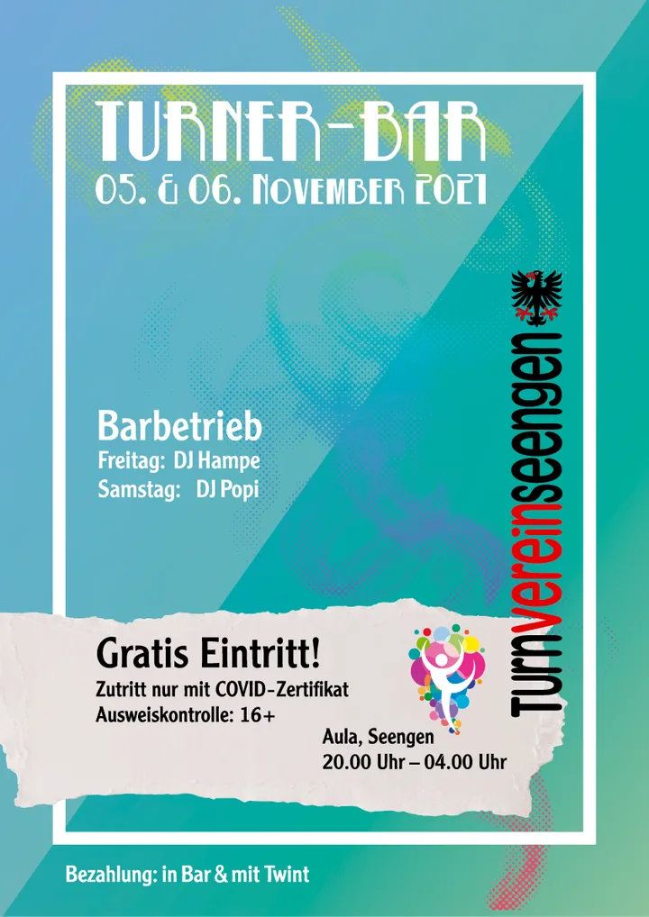 Flyer: Plakat TV Seengen Turnerbar 2021 – Gestaltung von Lindenmann Creativity, Seengen AG