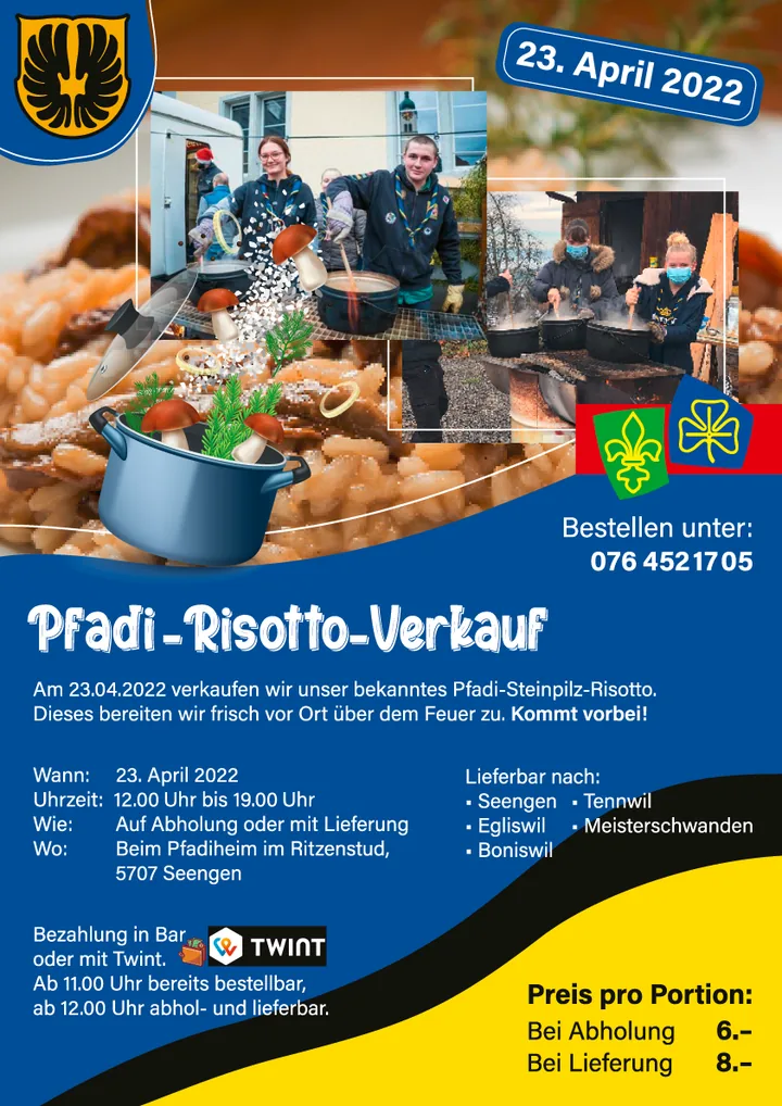 Diverses: Plakat Pfadi Hallwyl Risotto – Gestaltung von Lindenmann Creativity, Seengen AG