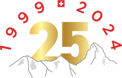 Logo: Alpenfahnen Jubiläumslogo 25 Jahre – Gestaltung von Lindenmann Creativity, Seengen AG