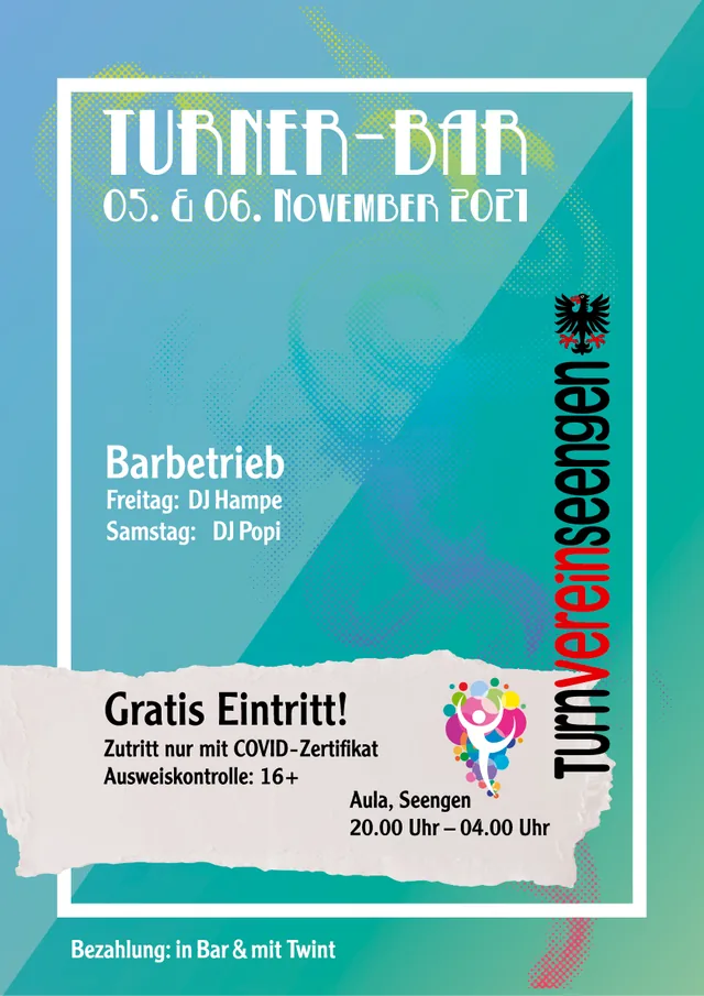 Flyer: Plakat TV Seengen Turnerbar 2021 – Gestaltung von Lindenmann Creativity, Seengen AG